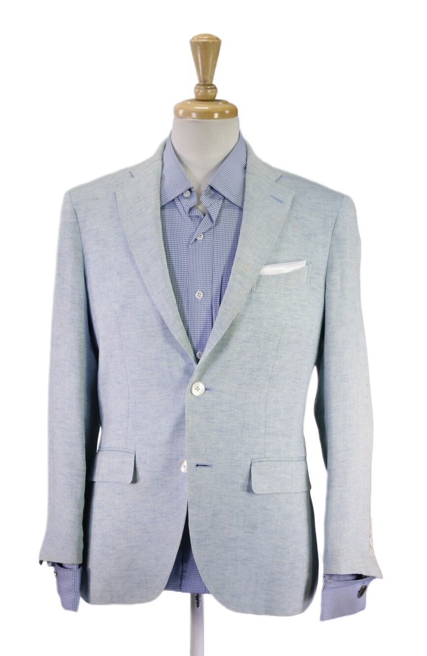 Paul Stuart Light Blue Herringbone 100% Linen Blazer Jacket 38S